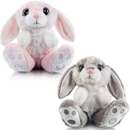 My OLi Bunny Stuffed Animal Pack of 2 Plush Rabbit 7in Stuffed Bunny with Floppy Ear Bedtime Friend Soft Toy Gifts for Girls Boys Kids, Gray &amp; Pink