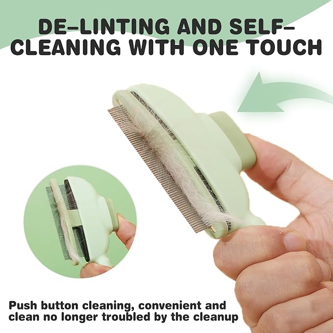 2PCS Flea Comb for Dogs &amp; Cats，flea Comb for Cats with Release Button Self-Cleaning，lice comb for Shedding Pet Hair