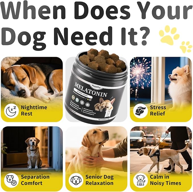 Melatonin for Dogs, Calming Chews with Valerian Root &amp; L-Theanine for Sleep Aid &amp; Emotional Support, Calming Treats for Stress Anxiety Relief, Thunder, Fireworks, Barking, Chicken Flavor, 90Ct
