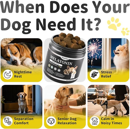 Melatonin for Dogs, Calming Chews with Valerian Root &amp; L-Theanine for Sleep Aid &amp; Emotional Support, Calming Treats for Stress Anxiety Relief, Thunder, Fireworks, Barking, Chicken Flavor, 90Ct