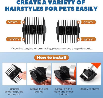 200W Pet Grooming Clippers for Thick Heavy Coats, 2000-6000rpm Stepless Speed Control &amp; 10ft Power Cord, Low Noise< 50db, Dog Trimmer Kit with Extra Detachable Blade &amp; 2 Limit Combs of 4 Sizes