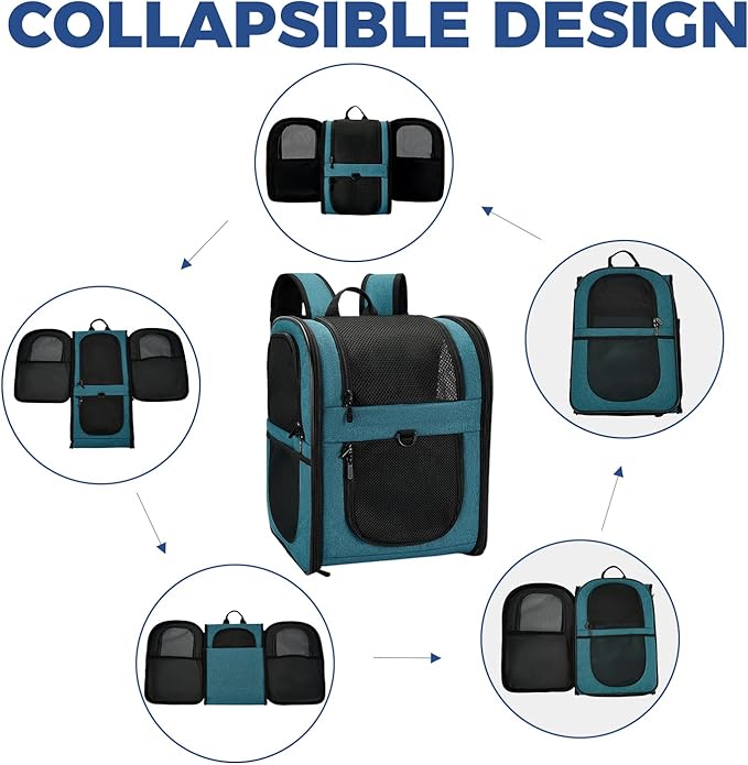 Apollo Walker Dog &amp; Cat Carrier Backpack for 4-15lb Pets - Ventilated Safe Design with Padded Back Support, Breathable Mesh Pet Backpack for Hiking, Travel, Outdoor (Teal)