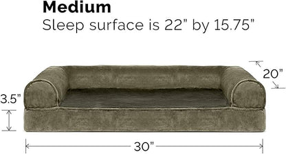 FurHaven Soft, Orthopedic Foam Sofa Dog Bed with Washable &amp; Removable Cover - Faux Fur/Velvet - Dark Sage, Dogs Up to 35 lbs - Medium