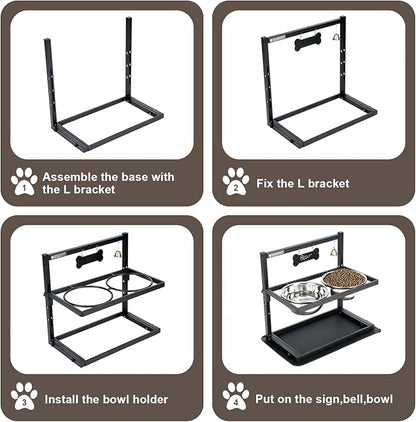 SHAINFUN Elevated Dog Bowls - Slow Feeder, Raised Stand with Two 1700ML Stainless Steel Bowls, Spill Proof Mat for Large &amp; Medium Dogs
