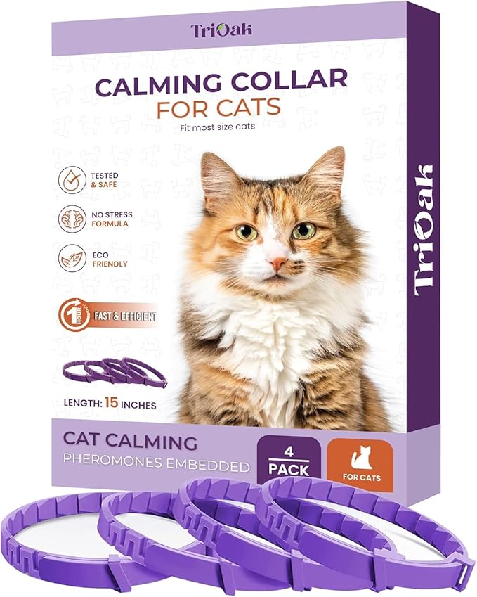 Calming Collar for Cats: Pheromone-Infused Behavior Support, Long-Lasting 30-Day Effect, Adjustable &amp; Waterproof, 4-Pack (Purple)
