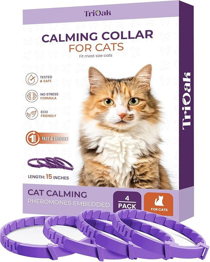 Calming Collar for Cats: Pheromone-Infused Behavior Support, Long-Lasting 30-Day Effect, Adjustable &amp; Waterproof, 4-Pack (Purple)