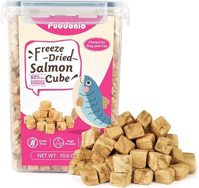 Freeze Dried Cats &amp; Dogs Raw Treats, All Natural Single Ingredient Salmon, High Protein Healthy Pet Training Treats or Food Topper, 10.6 oz