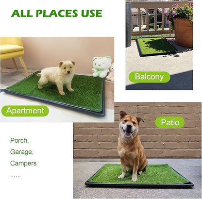 Dewonch Dog Artificial Grass Pad with Tray for Puppy Potty Training, Fake Turf Patch &amp; Washable Pee Pad Pet Loo for Small and Medium Dogs, Indoor or Outdoor Use (Potty System 35.4” x 23.6”)