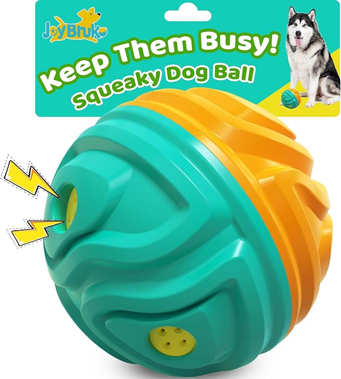 Dog Ball for Aggressive Chewers - Interactive Dog Toy Balls Fun Squeaky Sound to Keep Them Busy, Durable for Small Medium Large Breeds, Rubber Pet Chew Toys, As Seen on TV, Orange &amp; Blue