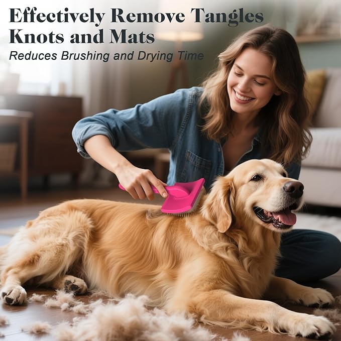 2PCS Slicker Brush for Dogs &amp; Pet Comb,Professional Dog Grooming Brush (Goldendoodles,Poodles,Labradoodles) with Extra Long Pins to Effectively Remove Tangles, Knots and Mats (Pink)