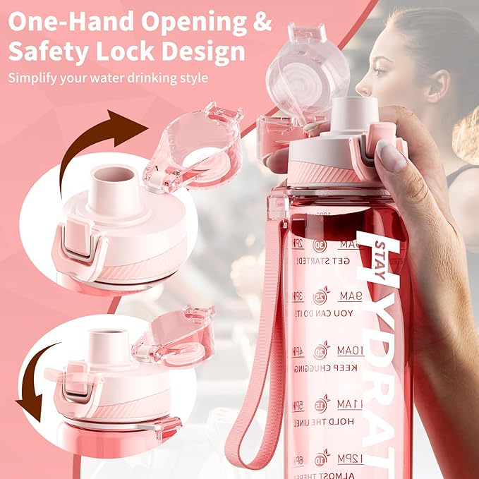 Water Bottle, 32 oz Motivational Water Bottles with Time Marker-Tritan &amp; BPA Free, Sports Water Bottle with Time to Drink &amp; Strap, Wide Mouth, Leakproof -Gift for Christmas Gym Fitness &amp; Outdoor
