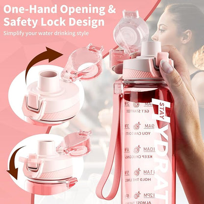Water Bottle, 32 oz Motivational Water Bottles with Time Marker-Tritan &amp; BPA Free, Sports Water Bottle with Time to Drink &amp; Strap, Wide Mouth, Leakproof -Gift for Christmas Gym Fitness &amp; Outdoor