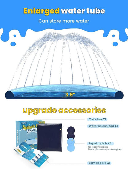 VISTOP Non-Slip Splash Pad for Kids and Dog, Thicken Sprinkler Pool Summer Outdoor Water Toys - Fun Backyard Fountain Play Mat for Baby Girls Boys Children or Pet Dog (117 Inch, Red&amp;Yellow&amp;Green&amp;Blue)