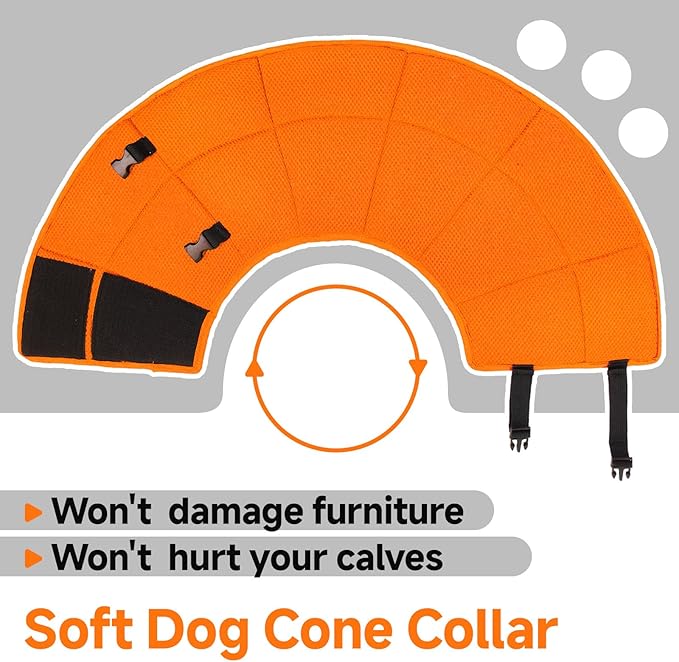 Dog Cone Collar M, Soft Cones for Large Medium Small Dogs,Adjustable Dog Cone Alternative to Stop Licking, Comfy Elizabethan Collar for After Surgery Wound Healing &amp; Hot Spots Orange