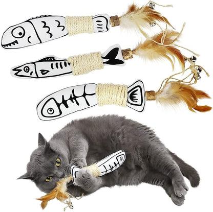 Snowlove 3-Pack Cute Catnip Feather Toys with Silvervine Rope &amp; Bells