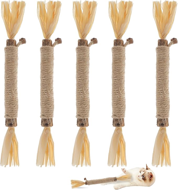 5 PCS Silvervine Sticks for Cats - Natural Cat Chew Toys for Teeth Cleaning, Kitten Teething &amp; Aggressive Chewers