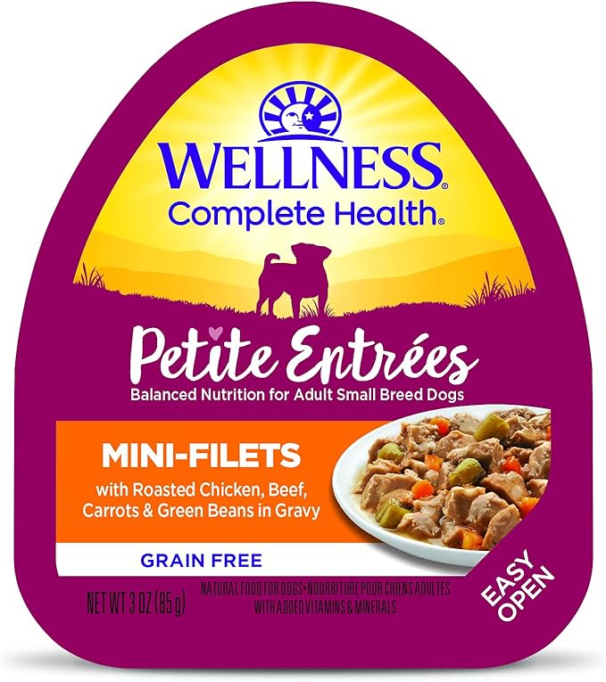 Wellness Petite Entrées Mini-Filets with Roasted Chicken, Beef, Carrots &amp; Green Beans in Gravy, 3-Ounce Cup (Pack of 12)