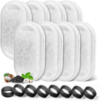 Cat Water Fountain Filter, Filters Replacement for 108Oz/3.2L&amp;67Oz/2L&amp;135Oz/4L Stainless Steel Pet Water Drinking Fountain, Dog Indoor Water Dispenser Fountain Carbon Filter (8 Filters &amp; 8 Sponges)