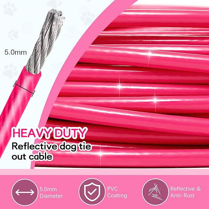 Heavy Duty Dog Tie Out Run Cable - 50 ft Long Leash with Durable Carabiner, Chew Proof for Large Dogs &amp; Yard Use