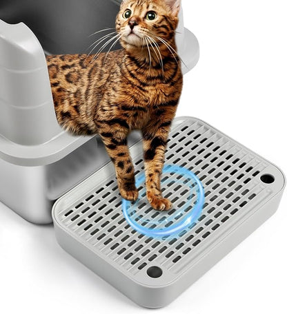 Cat Litter Box Ramp Mat with Filter Function, Cat Step Pedal Stool for Self-Cleaning Litter Box, Easy to Clean, Ideal for Kitten &amp; Elderly Cats (Light Grey)