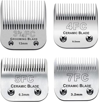 4PACK Dog Grooming Clipper Replacement Blades Compatible with Andis Pet Clipper/Oster A5/Wahl KM Series Dog Clipper,Ceramic Blade &amp; Stainless Steel Blade (