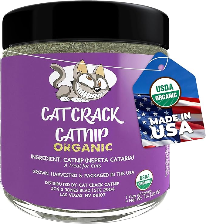 Cat Crack Organic Catnip, 100% Natural Cat Nips Organic Blend That Energizes and Excites Cats, Used for Cat Play, Training, &amp; New Catnip Toys (1 Cup)