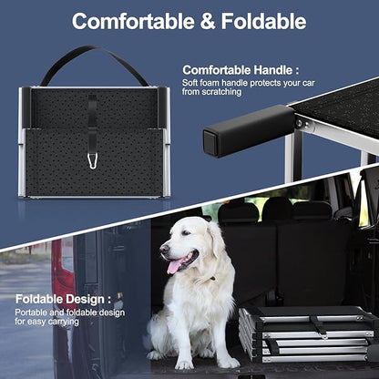 Extra Wide Dog Stairs for Large Dogs, Foldable Dog Ramp for Car with Non-Slip Surface, Dogs Stairs for Cars, High Beds, Truck, Supports up to 250 lbs, 4 Steps