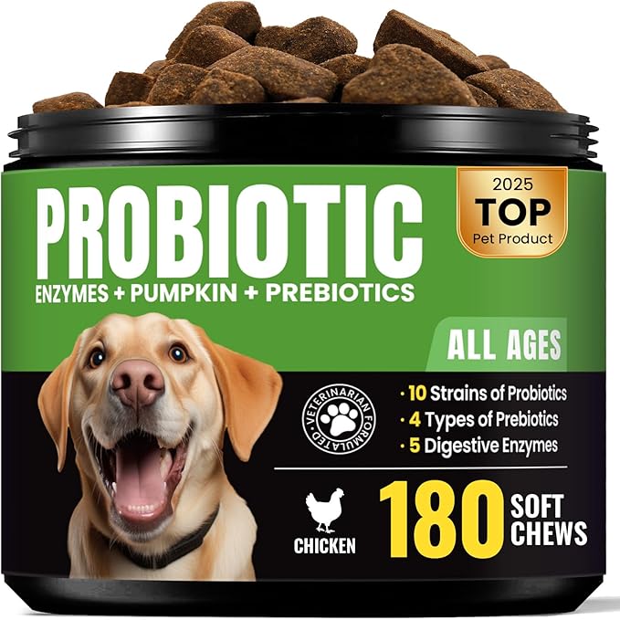 Probiotics for Dogs - Dog Probiotics with 5 Enzymes &amp; 4 Prebiotics for Itchy Skin, Pet Probiotics lab for Digestion &amp; Gut Support, Helps Diarrhea, Yeast Infection, Allergies &amp; Immune System -180 Chews