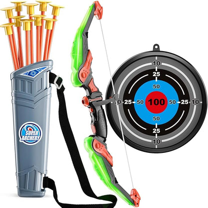 TEMI Bow and Arrow Set for Kids - Archery Toy Set - LED Light Up with Suction Cup Arrows, Target &amp; Quiver, Indoor and Outdoor Toys for Children Boys Girls