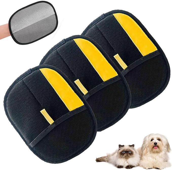 3pcs Pet Hair Removal Glove,Pet Hair Remover Glove for Cats &amp; Dogs,Upgraded Animal Fur Removal Tool, Reusable Cats &amp; Dogs Grooming Gloves for Hair Removal