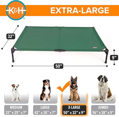 K&amp;H Pet Products Outdoor Elevated Dog Cot, Cooling Raised Bed with Waterproof Breathable Mesh for Large Dogs, Portable Pet Bed with Heavy-Duty Metal Frame, Oversized Hammock Style - Extra-Large Green