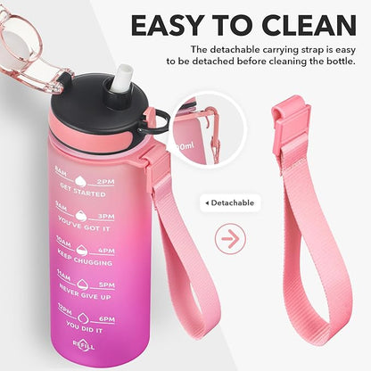 Enerbone Water Bottle, Leakproof BPA &amp; Toxic Free, Motivational Water Bottle with Times to Drink and Straw, Fitness Sports Water Bottle with Strap for Office, Gym, Outdoor Sports