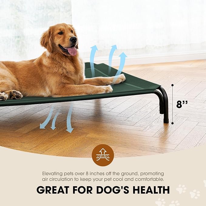 Elevated Dog Bed, Raised Outdoor Dog Bed for Large Sized Dog, Portable Cooling Pet Cot with Breathable &amp; Washable Mesh, Indoor &amp; Outdoor Pet Hammock with Skid-Resistant Feet.
