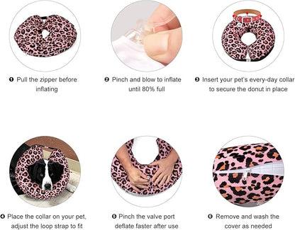 CuteBone Inflatable Dog Cone with Removable Soft Fleece Covers for Small/Medium/Large Dogs and Cats Neck Donut Collar After Surgery GWB10L