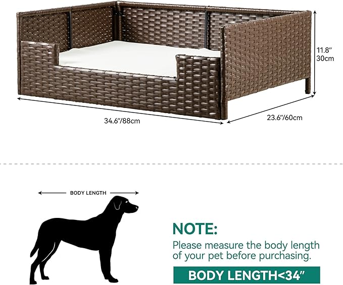 YITAHOME Rattan Dog Sofa Bed with Cushion, Wicker Pet Bed Sofa Couch Indoor Outdoor Waterproof for Large Medium Small Dogs Cats (34.6&