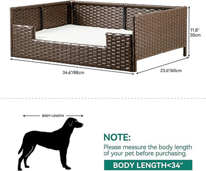 YITAHOME Rattan Dog Sofa Bed with Cushion, Wicker Pet Bed Sofa Couch Indoor Outdoor Waterproof for Large Medium Small Dogs Cats (34.6&
