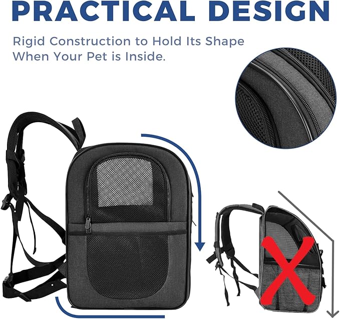 Apollo Walker Dog &amp; Cat Carrier Backpack for 4-15lb Pets - Ventilated Safe Design with Padded Back Support, Breathable Mesh Pet Backpack for Hiking, Travel, Outdoor (Black)