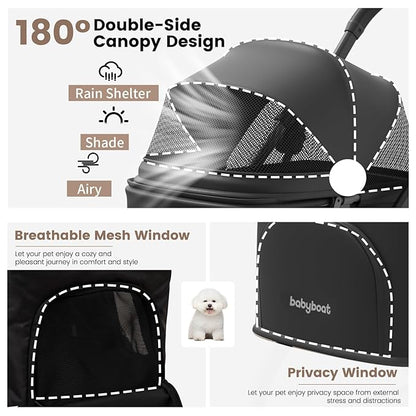 Lightweight Dog Stroller for Small Dogs &amp; Cats Portable Compact Folded Pet Stroller Up to 35lbs Medium Pets One Click Folding Large Cat Carriage with Convertible Canopy Storage Basket-Black