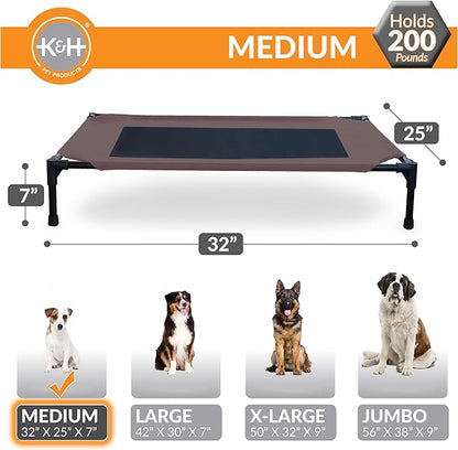 K&amp;H Pet Products Outdoor Elevated Dog Cot, Breathable Cooling Elevated Cot Hammock Pet Bed for Medium Dogs, Washable Mesh Cover, Raised Metal Frame, Collapsible, Portable - Medium 32 X 25 Chocolate