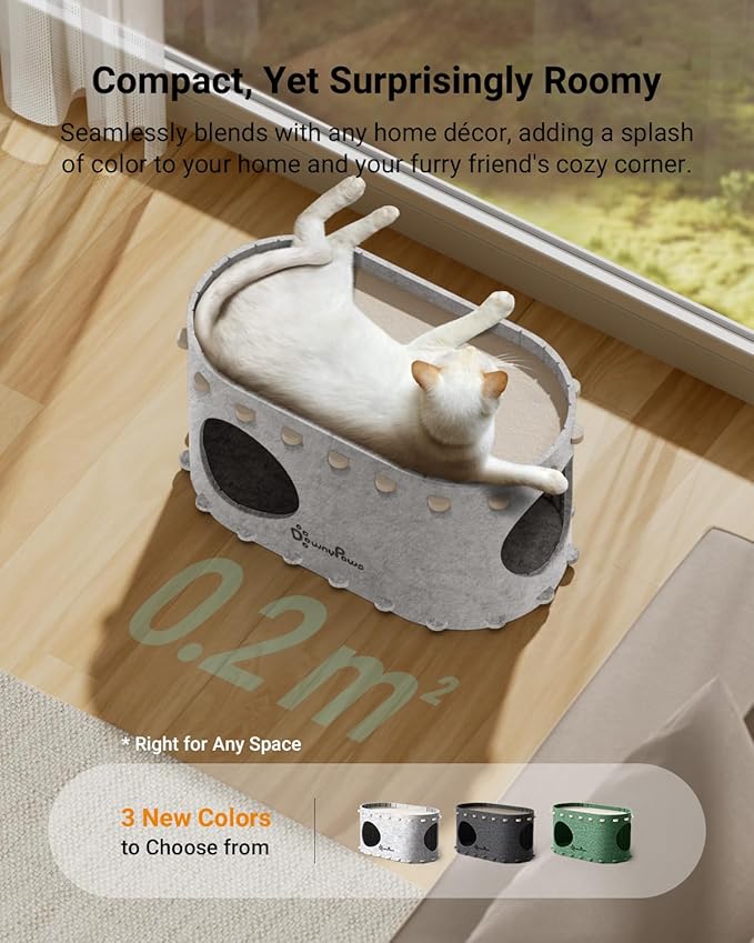 DownyPaws Cat House for Indoor Cats, Cat Bed Cave for Multiple &amp; Large Cats Up to 22 Lbs, Scratch Resistant Peekaboo Cat Caves, Foldable Tunnel Enclosed Bed, PeekaPurr, Marble