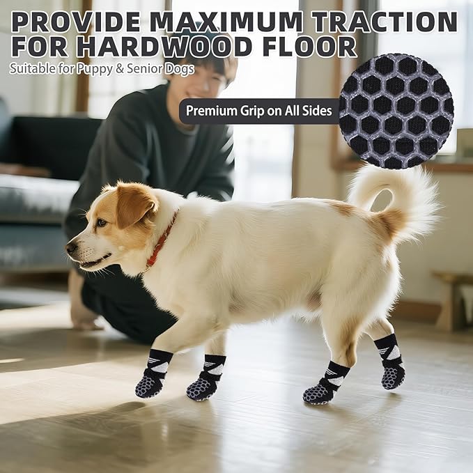 KOOLTAIL Dog Socks for Hot Pavement, Summer Breathable Dog Socks to Prevent Licking Paws, Non Slip Pet Boots &amp; Paw Protectors for Hardwood Floor,Grippy Shoes for Small Medium Large Senior Dogs,Black M