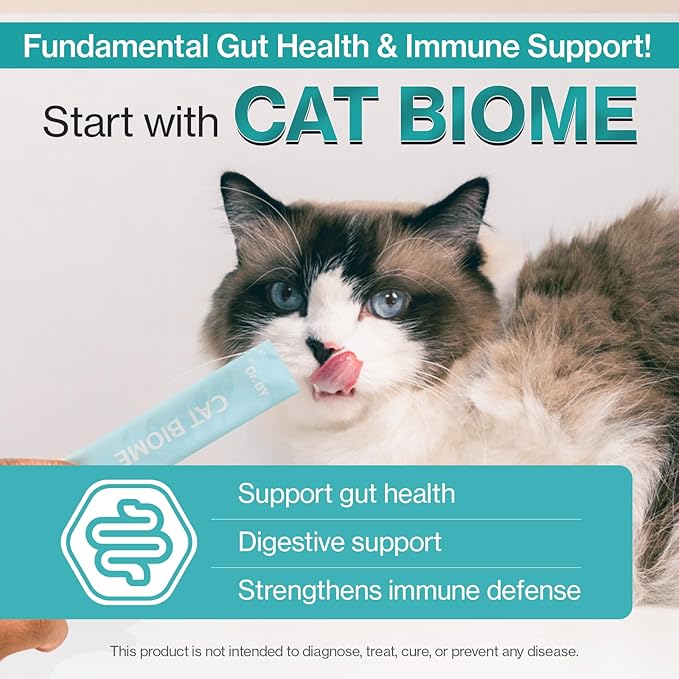 Dr.by CAT BIOME Cat Probiotics - Digestive &amp; Gut Support for Cats, Diarrhea Relief, Immunity Booster with Lactiplantibacillus plantarum Lickable Formula Individually Packaged