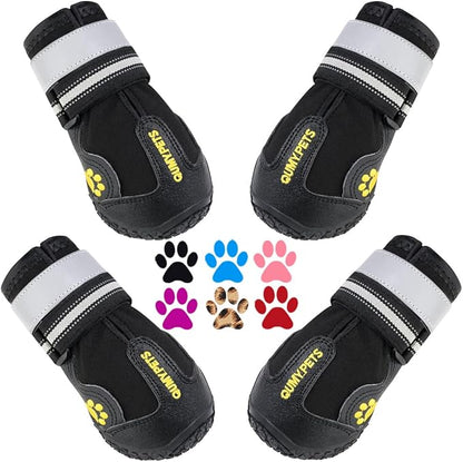 QUMY Dog Shoes for Large Dogs, Medium Dog Boots &amp; Paw Protectors for Winter Snowy Day, Summer Hot Pavement, Waterproof in Rainy Weather, Outdoor Walking, Indoor Hardfloors Anti Slip Sole Black Size 2