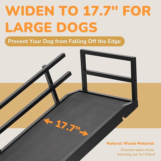Dog Ramp for Bed, 5 Level Adjustable Dog Ramp for High Beds, Upgrade Rubber Mat High Traction Ramp with Safety Rails, Folding Pet Ramp for Bed, Couch,SUV, Natural Wood Pet Ramp for Small &amp; Old Dogs