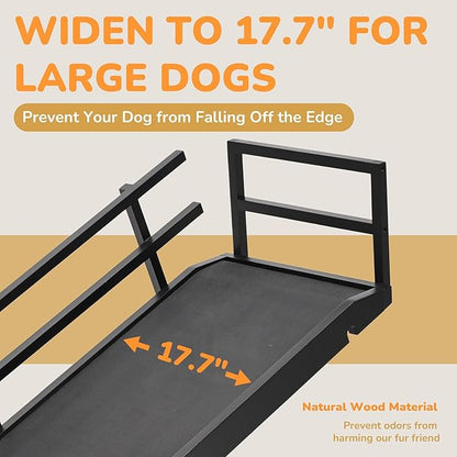 Dog Ramp for Bed, 5 Level Adjustable Dog Ramp for High Beds, Upgrade Rubber Mat High Traction Ramp with Safety Rails, Folding Pet Ramp for Bed, Couch,SUV, Natural Wood Pet Ramp for Small &amp; Old Dogs