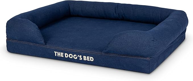 The Dog’s Bed, Med Blue Denim 30x23.5, Memory Foam, Pain Relief: Arthritis, Hip &amp; Elbow Dysplasia, Post Surgery, Lameness, Supportive, Calming, Waterproof Washable Cover, Veterinary Approved