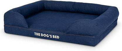 The Dog’s Bed, Med Blue Denim 30x23.5, Memory Foam, Pain Relief: Arthritis, Hip &amp; Elbow Dysplasia, Post Surgery, Lameness, Supportive, Calming, Waterproof Washable Cover, Veterinary Approved