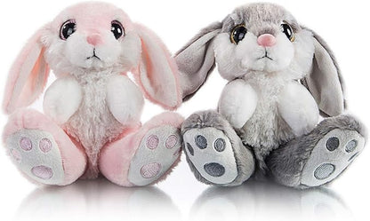 My OLi Bunny Stuffed Animal Pack of 2 Plush Rabbit 7in Stuffed Bunny with Floppy Ear Bedtime Friend Soft Toy Gifts for Girls Boys Kids, Gray &amp; Pink