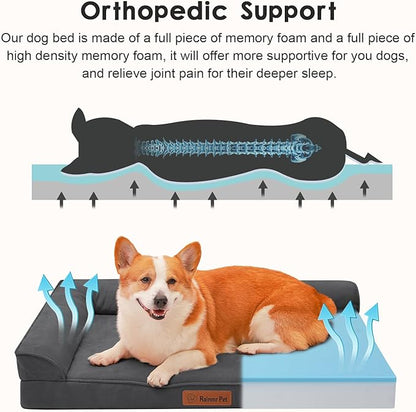 Chew Proof Dog Bed, 3" Memory Foam Dog Bed for Medium and Large Dogs, Removable and Washable Microsuede Cover, Waterproof Liner, Nonskid Bottom, 36x27 Inches L Dark Grey
