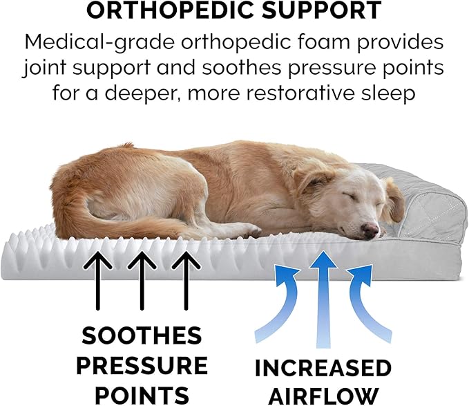 Furhaven Orthopedic Dog Bed for Large Dogs w/ Removable Bolsters &amp; Washable Cover, For Dogs Up to 95 lbs - Quilted Sofa - Silver Gray, Jumbo/XL